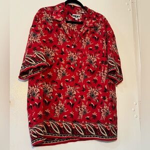 DKNY Men's Red and Black Hawaiian Shirt